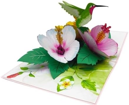 ETA 3D Hummingbird Pop-Up Card โ Tropical Hibiscus Flower Greeting Card for Birthday, Mother's Day, Thank You, Summer, Nature Lover, F38