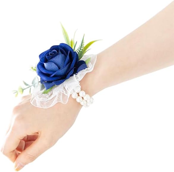 Ansofi Navy Blue Corsage and Boutonniere Set Artificial Rose Flower Wrist Corsage and Boutineers for Groom Groomsmen Bride Bridesmaids Prom Rustic Vintage Wedding Decor