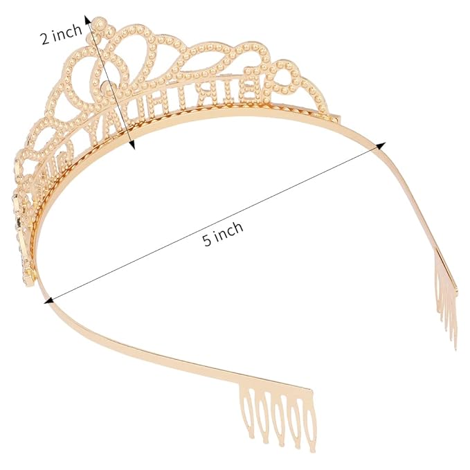 AOPRIE Birthday Crown for Women Birthday Girl Sash for Women Birthday Tiara for Women Birthday Girl Headband Princess Crown Rhinestone Happy Birthday Accessories Gold