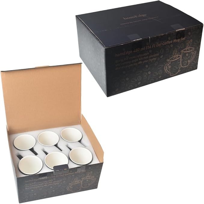 homEdge Porcelain Mug Set, 16 Ounces Cup for Tea, Latte, Mocha, Hot Chocolate, Set of 6, Red