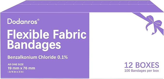 Bulk Case of 1200 PCS Flexible Fabric Bandages, 3/4" x 3",Individual 12 Box Packaging,Include 0.1%Benzalkonium,Sterile, Breathable | Use for School, Hospital, Businesses, and First Aid Kits.