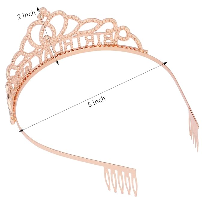 AOPRIE Birthday Crown for Women Birthday Girl Sash for Women Birthday Tiara for Women Birthday Girl Headband Princess Crown Rhinestone Happy Birthday Accessories Rose Gold