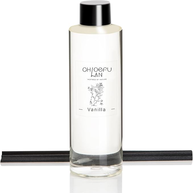 Chloefu LAN Vanilla Scented Oil Reéd Diffuser Refill 200ml/6.76 fl oz Natural Fragrances Oil - Best for Aromatherapy, SPA and Home, 0% Alcohol, Unique Blend to Promote Calming & Relieve Stress