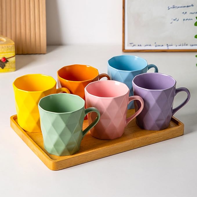 11 Ounce Porcelain Mugs, Set of 6, Tea and Cocoa Mug Set, Purple, Matte