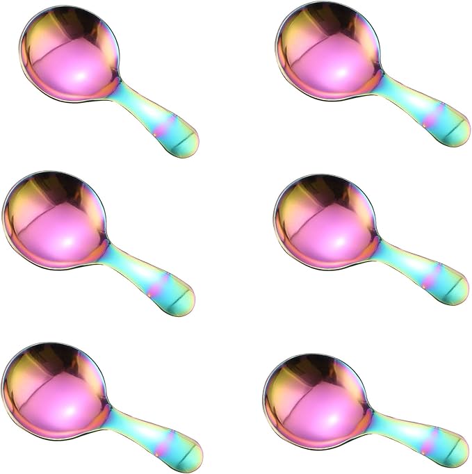6 Pcs Stainless Steel Mini Spoon Short Handle Small Round Suitable For Dessert, Tea, Coffee, Cake, Sugar, Ice Cream Coffee Tea Spoon. (Rose gold A)