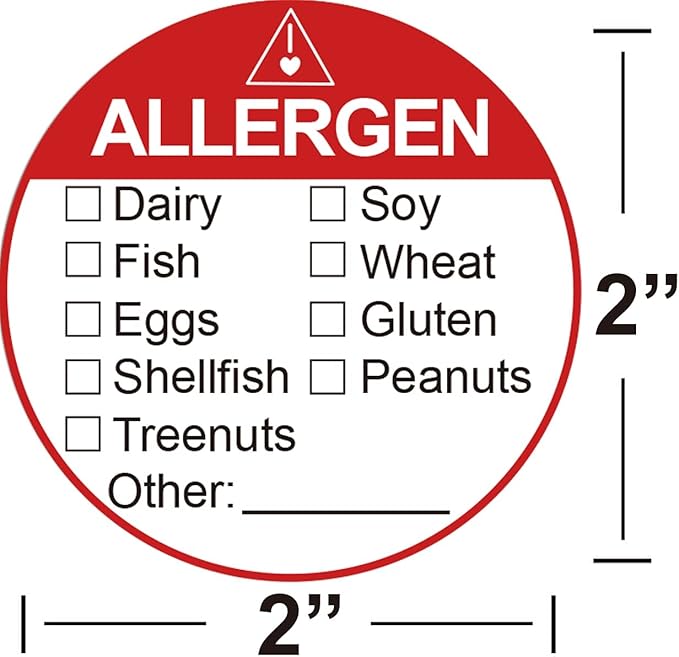 Allergen Allergy Warning Labels Sticker 2 Inch Fluorescent Red Adhesive Allergies Stickers Food Rotation Labels Food Allergy Warning Circle Dots Label for Grocery Stores,Food Packaging 500 Pcs
