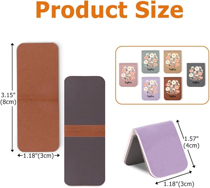 callie Personalized Magnet Bookmark Clips - Custom Birth Flower & Name, Leather Magnetic Book Page Marks for Reading, Gifts for Women Men Book Lovers