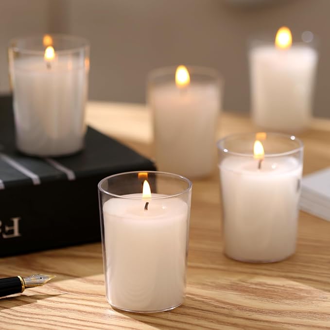 flamecan (Set of 48) Votive Candles, Unscented White Wax, for Wedding, Birthday, Party, Spa, Holiday, Home Decoration (15 Hour Burn Time)