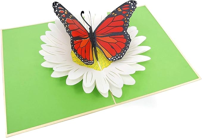 PopLife® Monarch Butterfly & Daisy 3D Pop Up Mother’s Day Card - Valentine's Day, Happy Anniversary, Birthday, Thank You - for Mom, Daughter, Wife, Grandma, Sister, Girlfriend