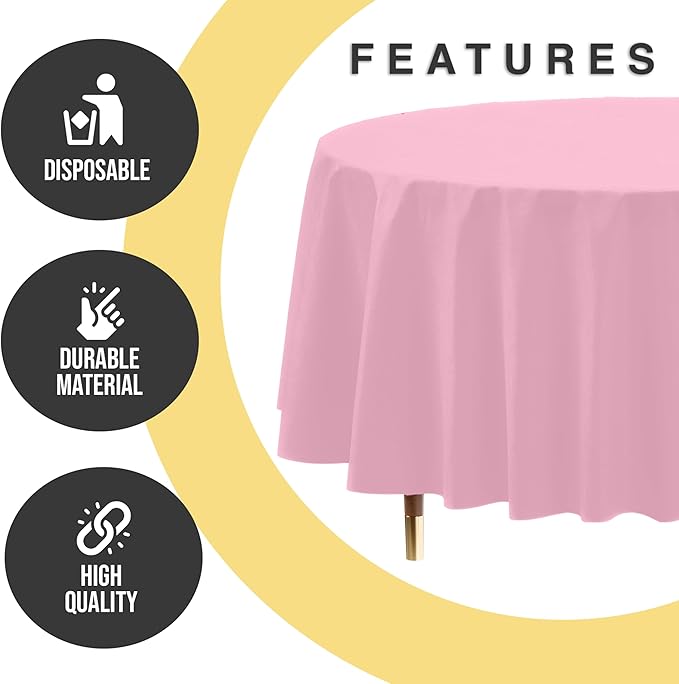 Exquisite 66% Thicker Premium Pink Round Tablecloth 0.5 Mil 24 Pack Plastic Table Cloth Disposable 84 Inch Round Plastic Tablecloth Won't Tear Easily Like Cheap Thin Brands