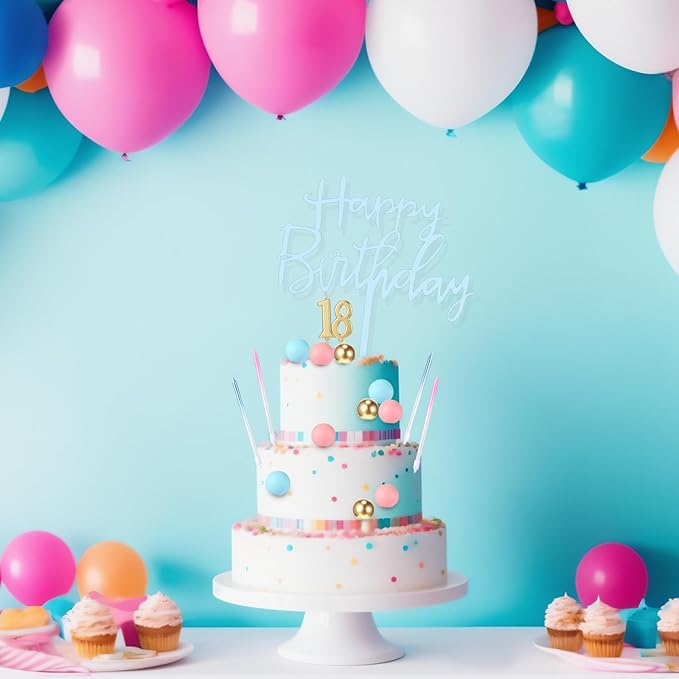 Yerliker 34 Pcs Happy Birthday Cake Toppers Decorations Birthday Candles DIY Cake Decor for Men Women Wedding Anniversary(Blue Pink)