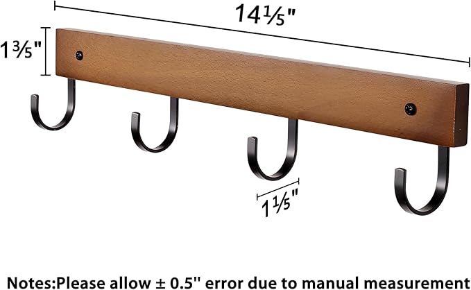 Mug Hook for Wall, 180° Swivel Hooks for Cups, Wooden Wall Mounted Rotatable Hooks for Hanging Mugs, Hats, Keys, Kitchen Utensils, Robe, Towel, Strong Metal Hook with Wood Base (2, Brown)