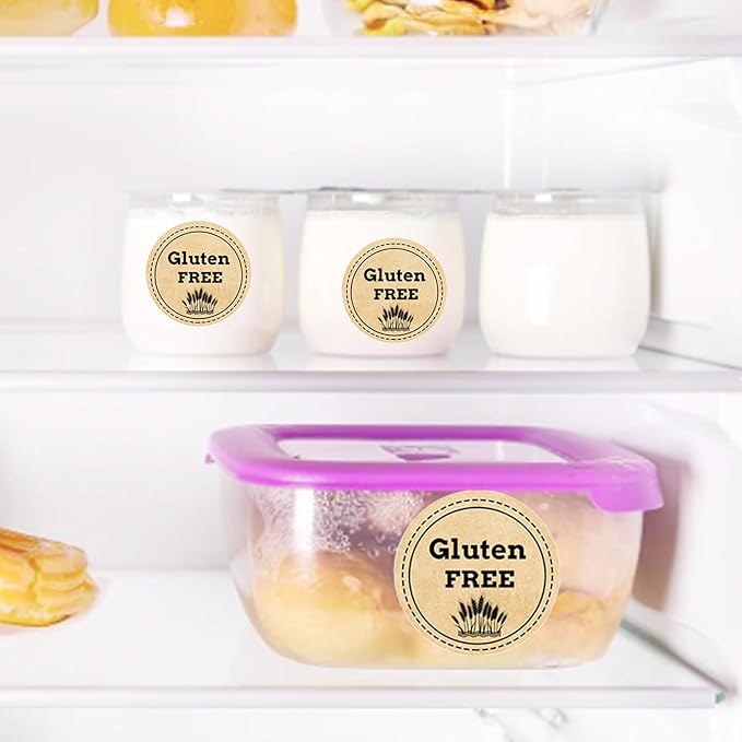 200 Pcs Kraft Paper Gluten Free Stickers Allergy Awareness Labels 1 inch Retail Container Decals Gluten Free Warning Stickers Bakery Bread Bag Seals of Jar and Bottle Food Packaging