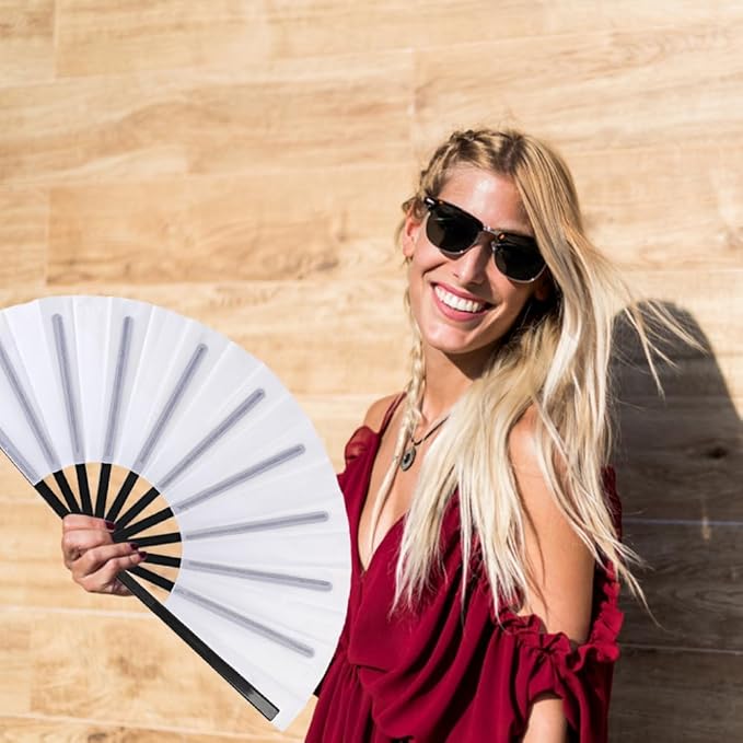 4 Pack Large Folding Hand Fan for Line Dance & Popping, Large Clap Rave Fan Chinese Kung Fu Hand Fan Decorative Folding Fans for Dance, Performance, Festival or Home Decorations(Black Pole White)