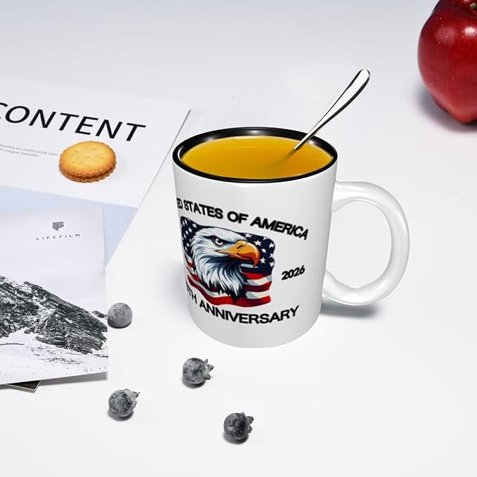 The USA White 3 250th 11oz Ceramic Mug Cute Coffee Mugs Tea Cup with Handle for Office and Home Gift for Men Women