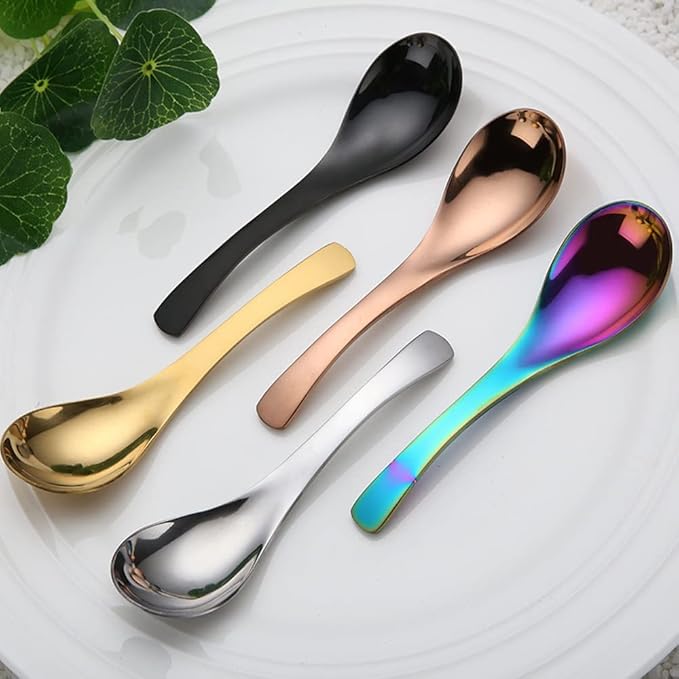 5 PCS Stainless Steel Soup Spoons, Mirror Finish, Kitchen & Dessert Spoons (Silver)