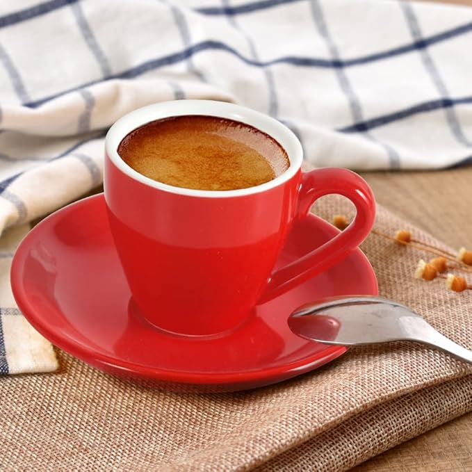 Porcelain Espresso Cup with Saucer, Espresso shot Cup, 80ml/2.7Oz, Red…
