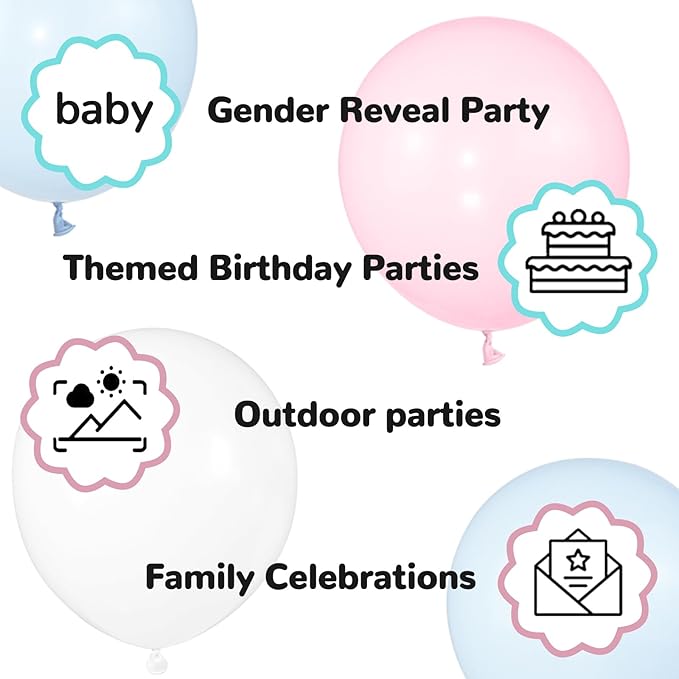 Pink and Blue Balloons 100 Pack 12 inch Pastel Pink Blue White Latex Party Balloons with 65ft Ribbon for Gender Reveal Baby Shower Birthday Bridal Shower Wedding Party Decorations Supplies