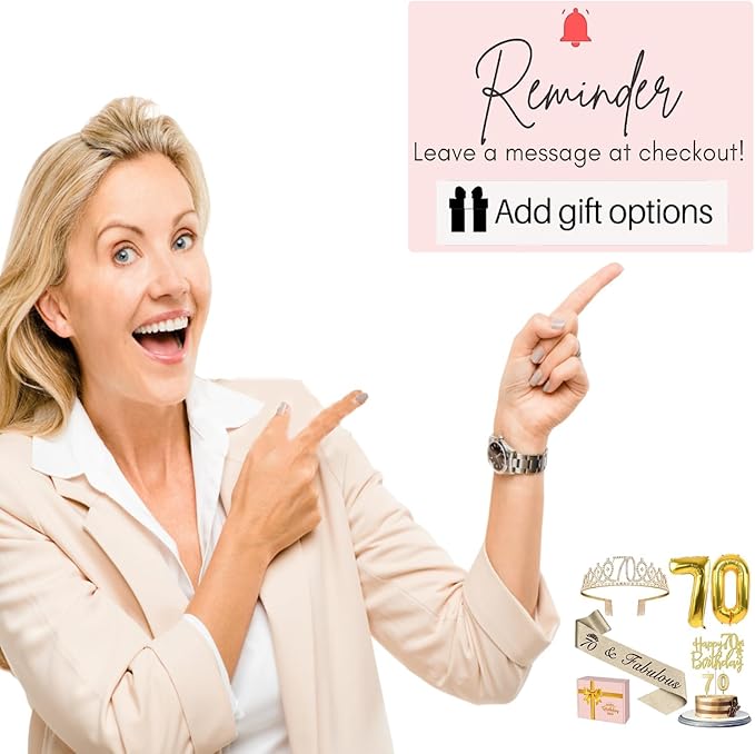 70th Birthday Decorations for Women Gold with 70th Birthday Sash and Tiara, Cake Topper and Candles, Number Balloons, 70 Year Old Gifts for Women