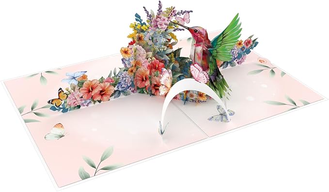 3D Pop-Up Hummingbird Greeting Card β Handmade Floral Blank Card with Butterfly & Tropical Flowers β Ideal for Motherβs Day, Birthday, Thank You, or Spring Gift β 6β x 8β
