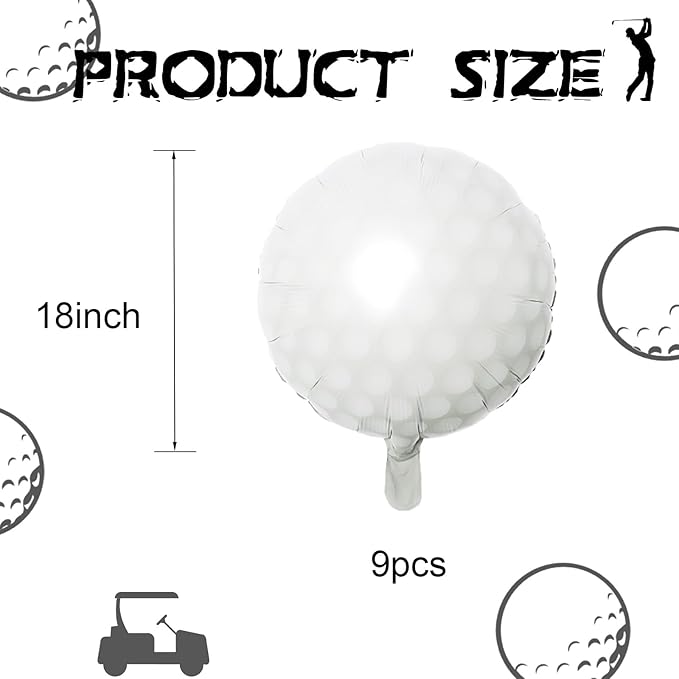 9PCS Golf Balloons - 18Inch Sports Aluminum Foil Balloons for Golf Themed Party Hole In One Birthday Sports Graduation Party Supplies