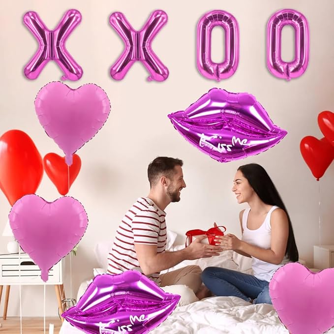Valentine Balloons Rose Red Heart Balloon Kiss Me Balloons Rose Red Balloons Wedding Balloons for Valentines Engagement Party Decor Bride Shower Anniversary Party Decorations Balloon Set-9 Pcs