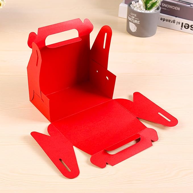 Lainrrew 30 Pcs Gable Candy Treat Boxes, Small Goodie Boxes Christmas Party Favor Boxes Kraft Paper Gift Box for Christmas Party Decorations Birthday Party Favors (Red)