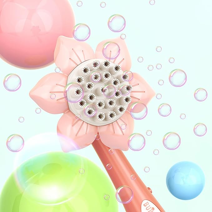 Bubble Machine for Kid Bubbles Wand Sunflower Bubble Blower Wand 23 Holes Maker Toy for Kid Summer Toy with Battery Red