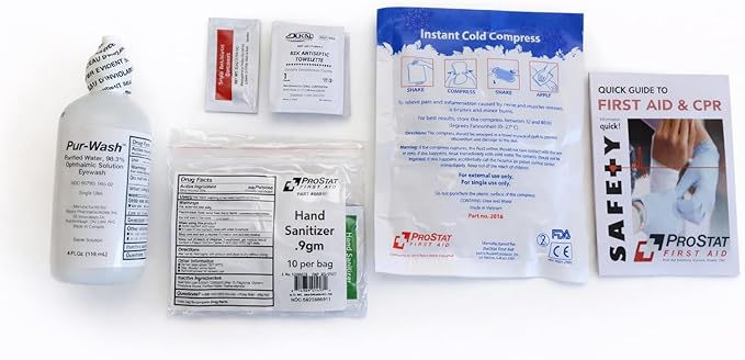 ProStat First Aid Deluxe Home Emergency First Aid Bag – Compact 8" x 8" x 7" Red First Aid Kit with Gauze Pads, ABD Pads, Burn Dressing, Eye Wash & Infrared Forehead Thermometer - 104 Pieces