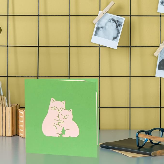 CUTE POPUP Premium Italy Paper 3D Mother Cat Pop Up Card - Handmade Mother's Day, Birthday Card for Mom Meaningful Gift for Animal Lovers, Cat Lovers (6x6 inches)