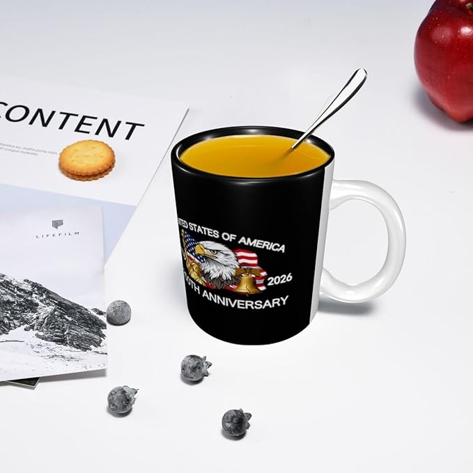 The USA Black 2 250th 11oz Ceramic Mug Cute Coffee Mugs Tea Cup with Handle for Office and Home Gift for Men Women