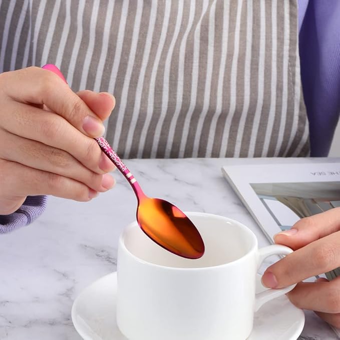 Rainbow Red Unique Pattern Design Coffee Espresso Spoons Mini, Mingcheng Stainless Steel Small Teaspoons Silverware Set of 12, BISDARUN 5.5 Inches Food Spoons for Demitasse Dessert Tea