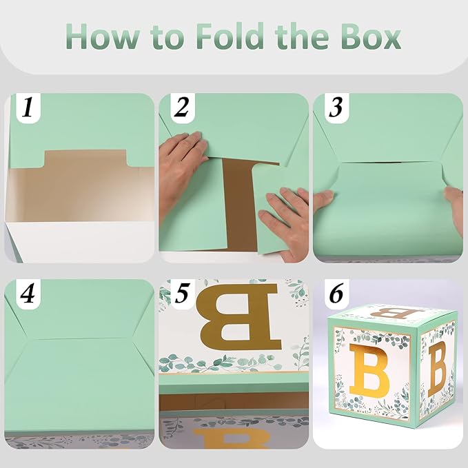 Sage Green Baby Boxes with Letters for Baby Shower, 4pcs Safari Baby Shower Decorations for Boys and Girl Balloon Boxes Gender Reveal Party Favors