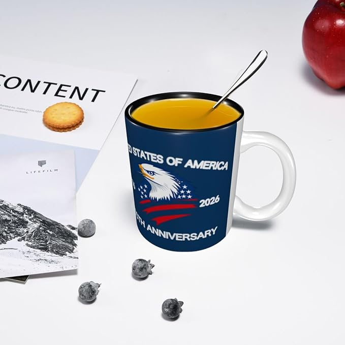 The USA Blue 1 250th 11oz Ceramic Mug Cute Coffee Mugs Tea Cup with Handle for Office and Home Gift for Men Women