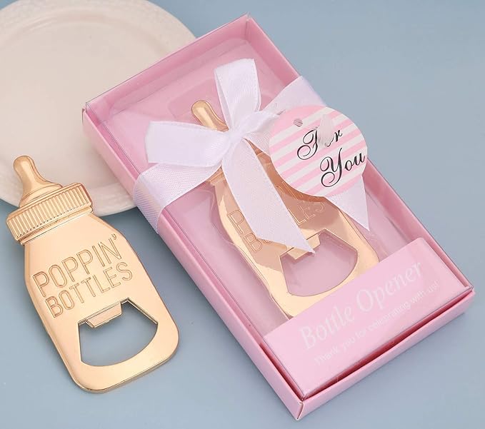 Set of 12 Bottle Opener Baby Shower Favor For Guest,Cute Poppin Bottle Shaped Bottle Opener Favors for Baby Shower Souvenir Supplies and Decorations For Boy or Girl (New Pink, 12)