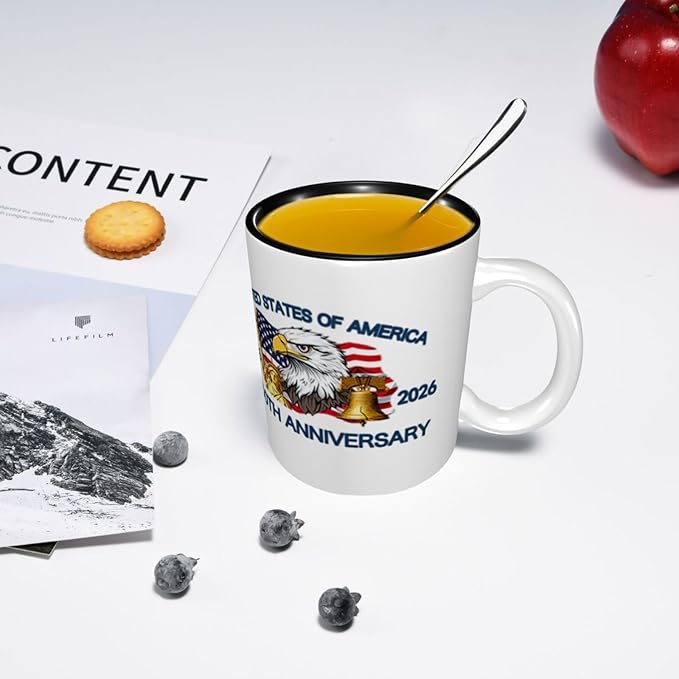 The USA White 4 250th 11oz Ceramic Mug Cute Coffee Mugs Tea Cup with Handle for Office and Home Gift for Men Women