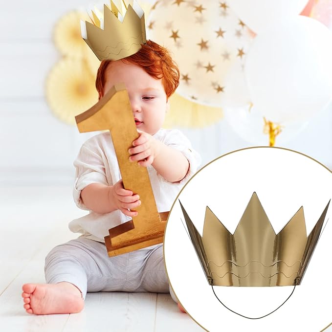 Laumoi 24 Pcs Mini Crowns Paper Crowns with Elastic Strap Gold Party Hats Birthday Party Supplies Shower Decorations Celebration Princess Costume Supplies
