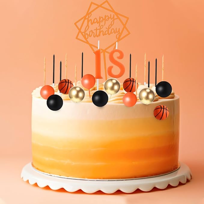 Yerliker 34 Pcs Happy Birthday Cake Toppers Decorations Birthday Candles DIY Cake Decor for Men Women Wedding Anniversary(Orange Black Gold)