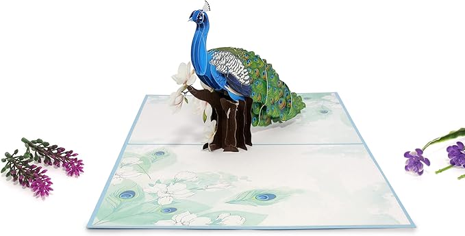 Elegant 3D Peacock Pop-Up Card β Handmade Greeting Card with Floral Perch & Vibrant Feathers β Perfect for Birthdays, Anniversaries, Thank You Notes & Special Occasions, A22
