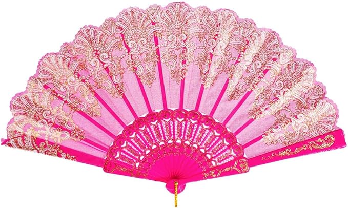 QIRMIZI 10 Pack Folding Handheld Fans,Silk Spanish Fan, Perfect for Weddings, Parties, and Dancing,Deeppink