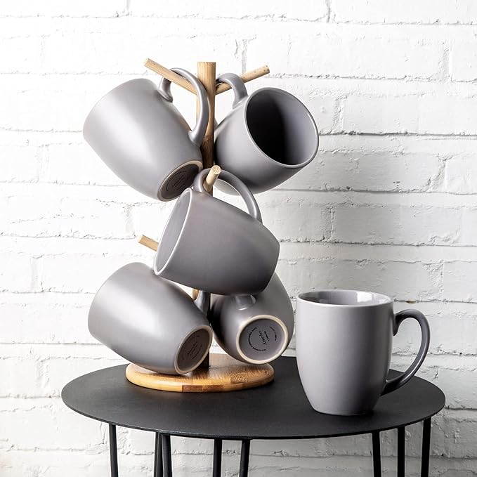 AmorArc 12 oz Coffee Mugs Set of 6, Ceramic coffee mugs with large handle for Men Women, Coffee Mugs for Coffee,Tea,Latte,Cocoa. Easy to Hold&Clean, Dishwasher&Microwave Safe, Matte Grey