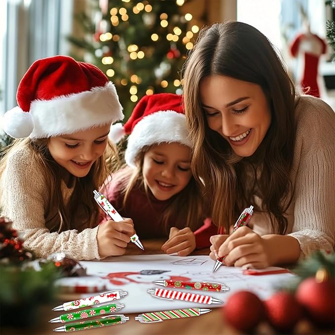 Christmas Pens Set – Cute Holiday-Themed Gel Pens for Kids, Teachers, and Office Gift Exchange – Red and White Candy Cane Designs – Perfect Christmas Stocking Stuffers and Stationery Gifts,8 Pack