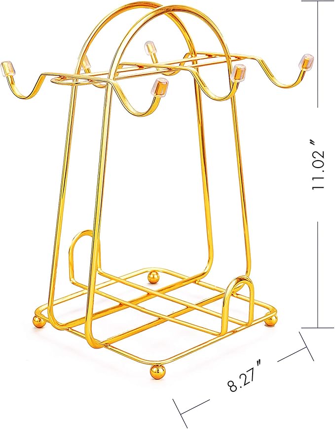 CHENP.HMC Home Storage Mug Hooks Stainless Steel Wire Rack Display Stand Service for Tea Cups,Bracket,Gold Metal Stand for Coffee Cups and Saucers.…