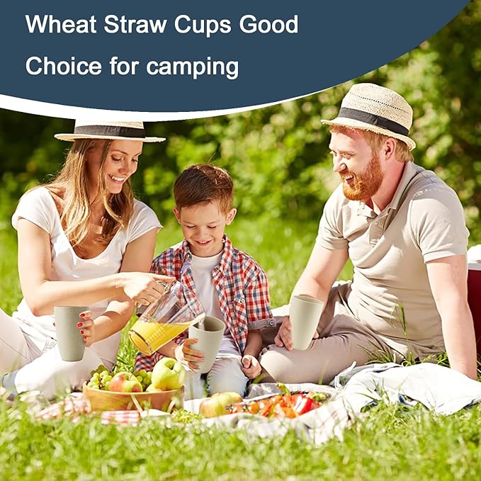 PYRMONT Plastic Cups Reusable 6 Pack Wheat Straw Cups 20oz Unbreakable Kid Cup Tumbler for Kitchen Drinking Cup Small Water Cup Dishwasher & Microwave Safe, BPA Free