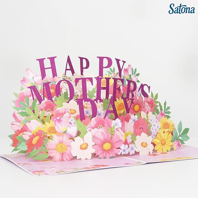SATONA 3D Mother Pop-Up Greeting Card, Elegant Floral Scene, Includes Envelope & Message Card, Perfect for Mothers, Wives, Grandmas, or a Special Occasion (Happy Motherâs Day - Flower)