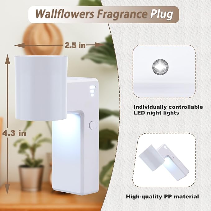 4 Pcs Wall Fragrance Plug in with Night Light Compatible with Bath and Body Works Wallflowers, with 3-Speed Adjustable Fragrance Essential Oil Diffuser for Home, White