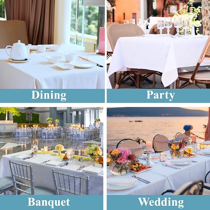 VidaFete 2 Pack 90*132inch Rectangle Tablecloth Polyester Table Cloth,Stain Resistant and Wrinkle Polyester Dining Table Cover for Kitchen Dinning Party Wedding Rectangular Tabletop Decoration(White)