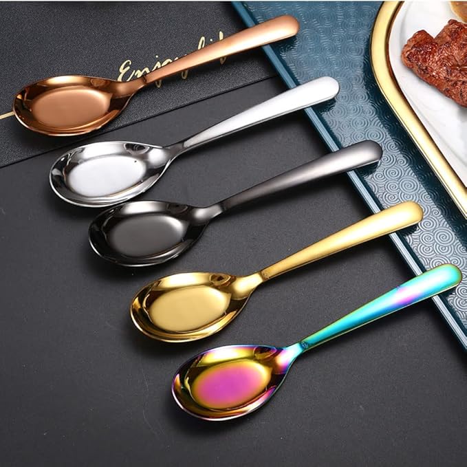 5 PCS Stainless Steel Mirror Finish Soup & Dessert Spoons for Soup, Rice, Tea, Milk, Coffee & Ice Cream(Golden)