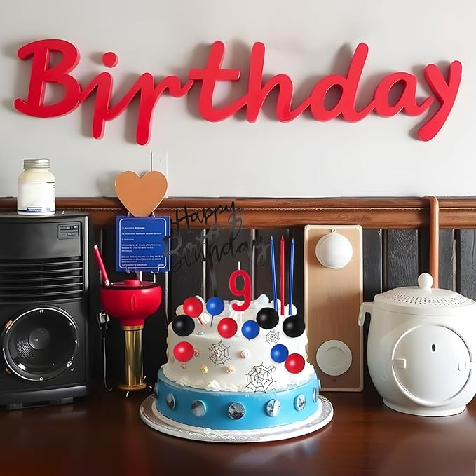 Yerliker 34 Pcs Happy Birthday Cake Toppers Decorations Birthday Candles DIY Cake Decor for Men Women Wedding Anniversary(Blue Red Lack)