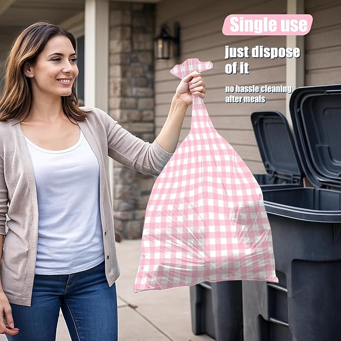 6pcs 54X108inch Pink Checkered Tablecloth,Pink Gingham Tablecloths Buffalo Plaid Disposable Plastic Table Covers for Birthday Baby Shower Bridal Wedding Party Birthday Decorations